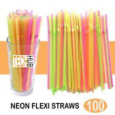 100 Straws Plastic Bendy Colourful Straws Birthday Wedding Summer Party Drink