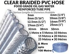 PVC HOSE Pipe Clear Flexible Reinforced Braided Food/Oil Grade WATER Tube 5-51mm